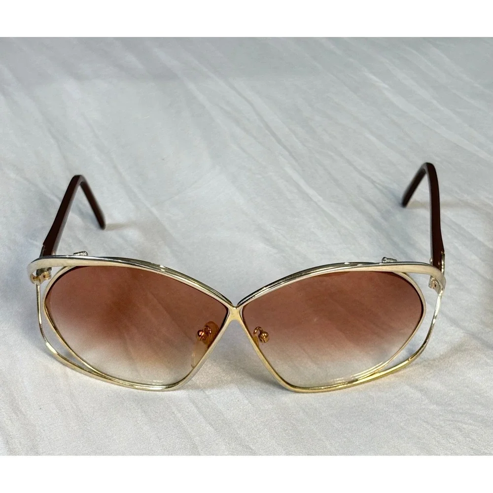 Vintage 80s Butterfly Sunglasses Gold Tone Metal Brown Gradient Lens Women
